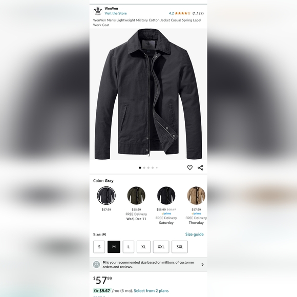 NWOT Grey Lightweight Military Cotton Jacket Casual Spring Lapel - Picture 4 of 4